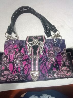 Embellished Purple & Pink Women's Tote Bag with Rhinestone Buckle